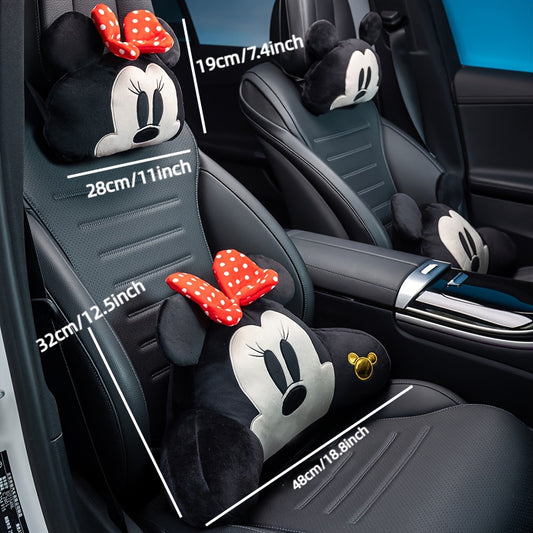 Authorized Cartoon Mouse Car Seat Cushions with Polyester Fiber - Comfort Lumbar Support and Headrest Pillow Set for Soothing Travel Experience, Universal Fit for Girls Lady Car Accessories