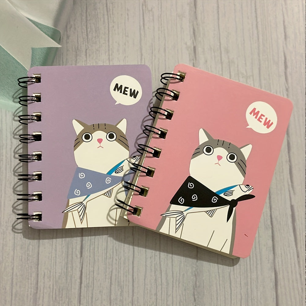 1pc 80 Sheets Small Cartoon Cat Style Notepad Notebook - Spiral Notebook with Lined Pages for Writing, Cute Funny Design - Perfect for School, Office, or Personal Use