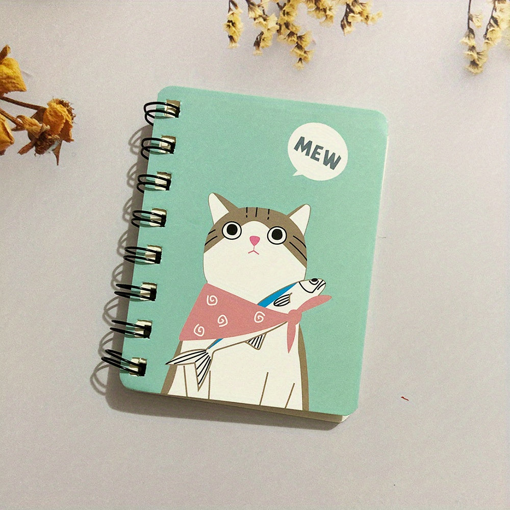 1pc 80 Sheets Small Cartoon Cat Style Notepad Notebook - Spiral Notebook with Lined Pages for Writing, Cute Funny Design - Perfect for School, Office, or Personal Use