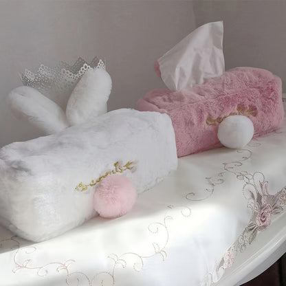 1pc Plush Rabbit Tissue Box, Cartoon Cute Tissue Cover, Car Accessories, Car Decor, Draw Hole Paper Box, Pink Rabbit Tissue Box, Long Ears Cloth Cover, Living Room Kitchen Bathroom Bedroom Office Accessories, Room Decor, Home