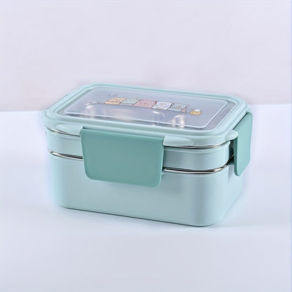 1pc Programmable Stainless Steel Lunch Box with Grids, Leakproof Bento Container, Dishwasher Safe, Rectangle Food Storage for Office, School, Canteen, Home Kitchen - No Electricity Needed,Back to School