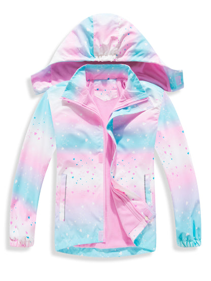 Vibrant Gradient Rain Jacket for Kids - Waterproof, Lightweight, Fleece Lined, Hooded, Windbreaker Coat with Removable Hood for Girls - Perfect for Outdoor Play and School Days