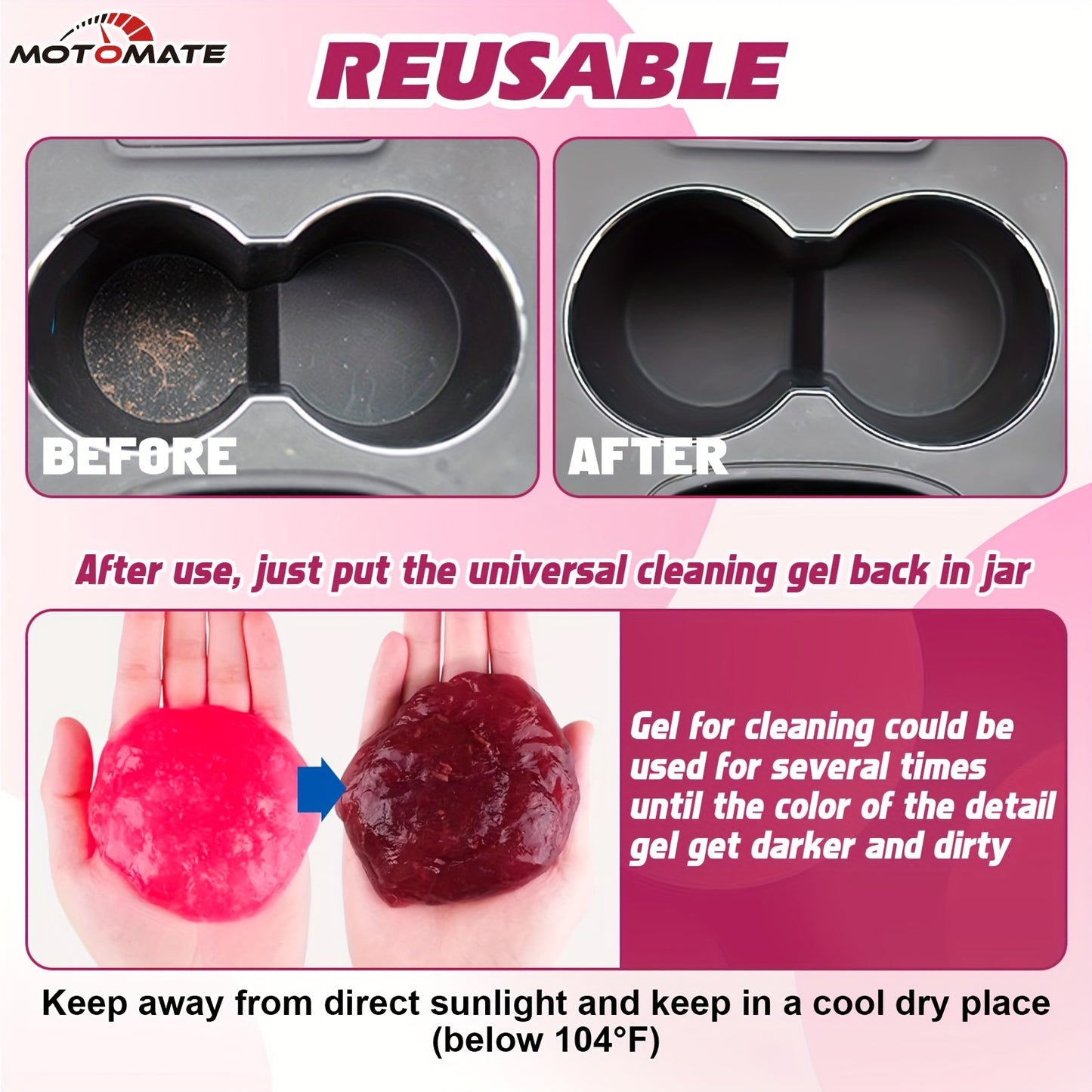 Car Cleaning Gel Detailing Putty Auto Detail Tools Car Interior Cleaner Slime Car Accessories Automotive Kits Keyboard Cleaner Pink/NT WT: 5.6oz (160 gr)