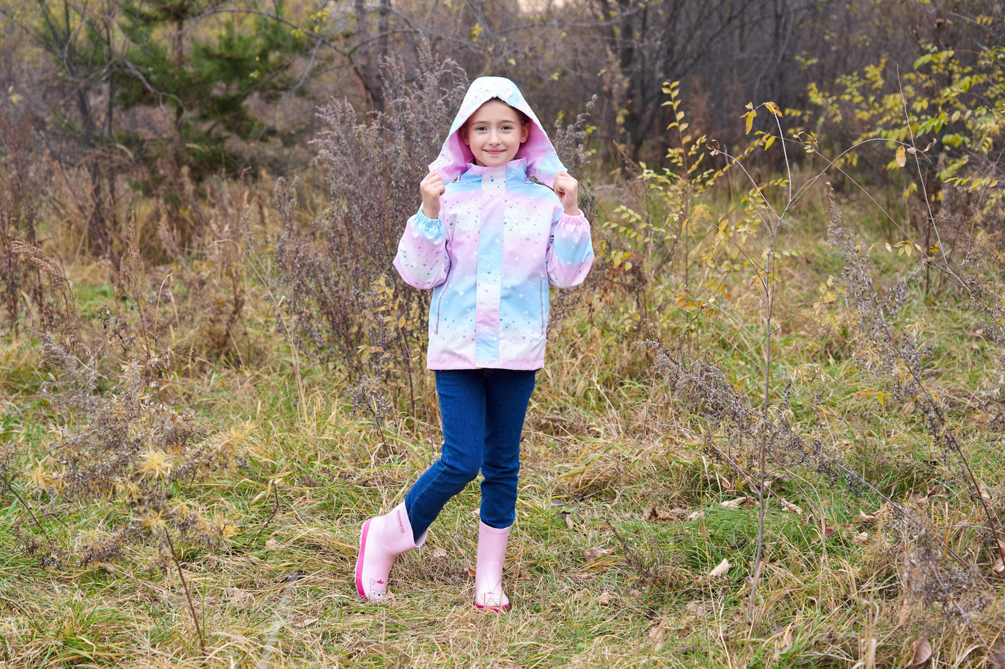 Vibrant Gradient Rain Jacket for Kids - Waterproof, Lightweight, Fleece Lined, Hooded, Windbreaker Coat with Removable Hood for Girls - Perfect for Outdoor Play and School Days