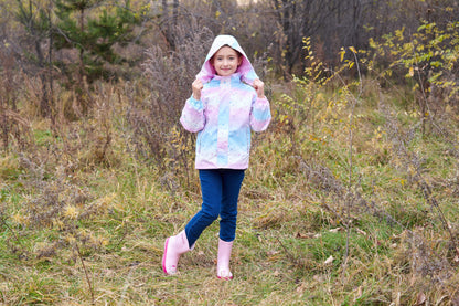 Vibrant Gradient Rain Jacket for Kids - Waterproof, Lightweight, Fleece Lined, Hooded, Windbreaker Coat with Removable Hood for Girls - Perfect for Outdoor Play and School Days