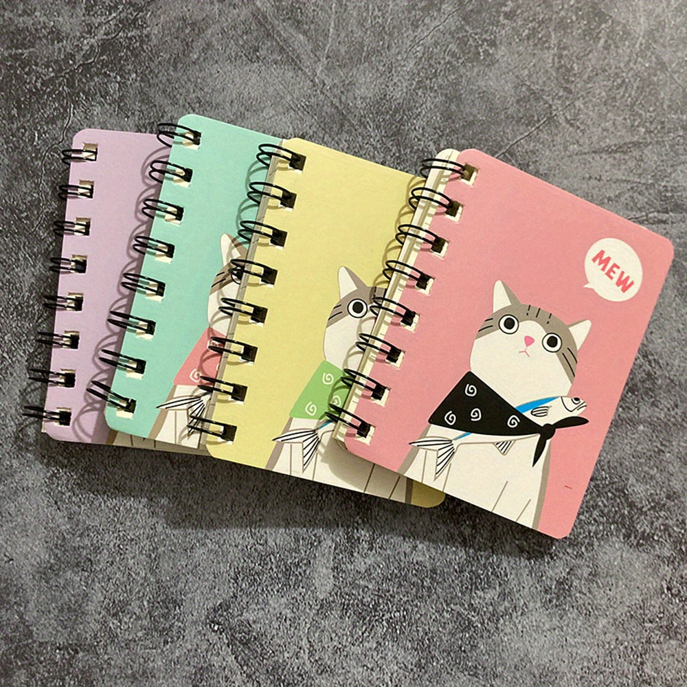 1pc 80 Sheets Small Cartoon Cat Style Notepad Notebook - Spiral Notebook with Lined Pages for Writing, Cute Funny Design - Perfect for School, Office, or Personal Use