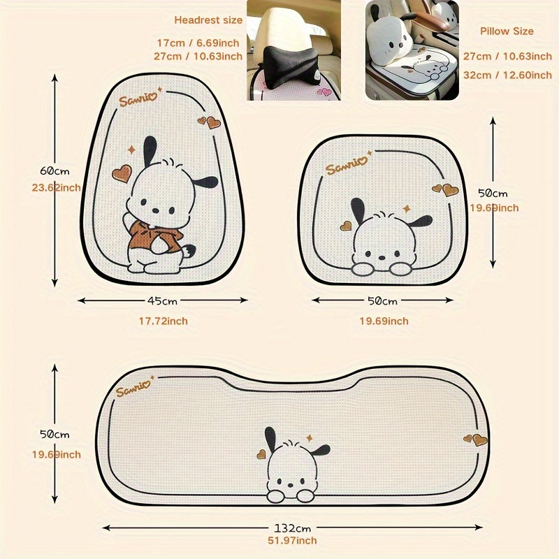 11pc [Sanrio Authorized] Pacha Dog Summer Car Seat Cushion, Car Breathable And Anti-slip Seat Cushion, Cartoon Seat Cover, Car Accessories
