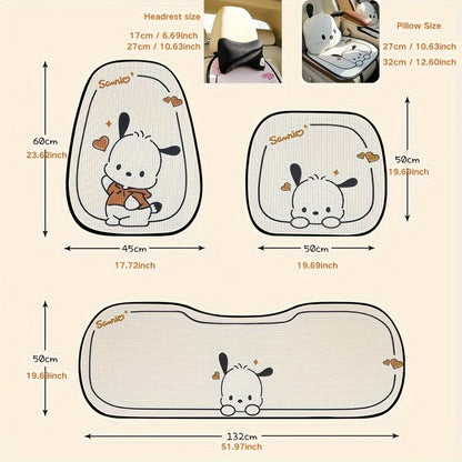 11pc [Sanrio Authorized] Pacha Dog Summer Car Seat Cushion, Car Breathable And Anti-slip Seat Cushion, Cartoon Seat Cover, Car Accessories