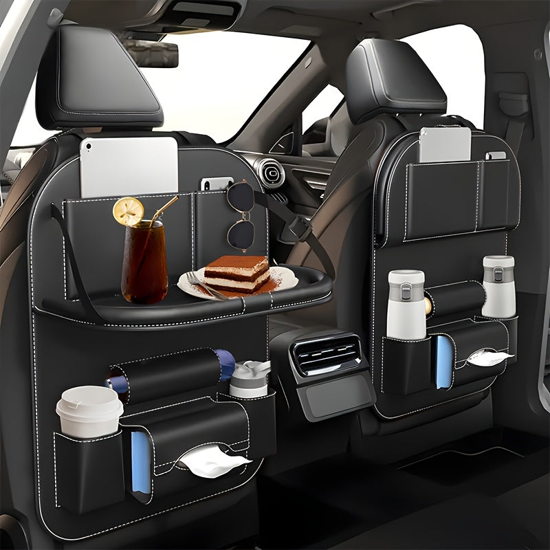 [Deluxe Car Organizer Kit] Premium Quality Deluxe Car Back Seat Organizer Kit | Foldable Dining Table, Kick Mats, Cup Holder, Tissue Box, Laptop Tray, Car Eating Tray & Umbrella Holder - Easy Install, Space-Saving for Family
