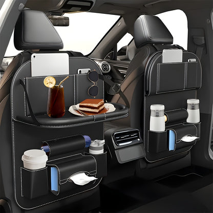 [Deluxe Car Organizer Kit] Premium Quality Deluxe Car Back Seat Organizer Kit | Foldable Dining Table, Kick Mats, Cup Holder, Tissue Box, Laptop Tray, Car Eating Tray & Umbrella Holder - Easy Install, Space-Saving for Family