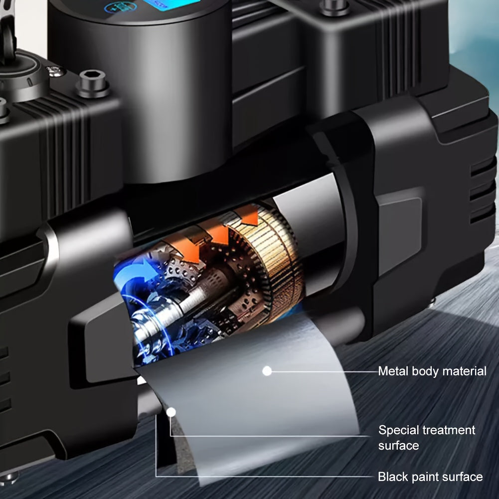 12V 150 PSI Air Compressor Tire Inflator Portable Powerful Dual Cylinder Air Pump, Used For Car Tires, Car Accessories, Automatic Tire Pump, With LED Digital Pressure Gauge, LED Light, Suitable For SUV, Truck, Car, Bicycle, B