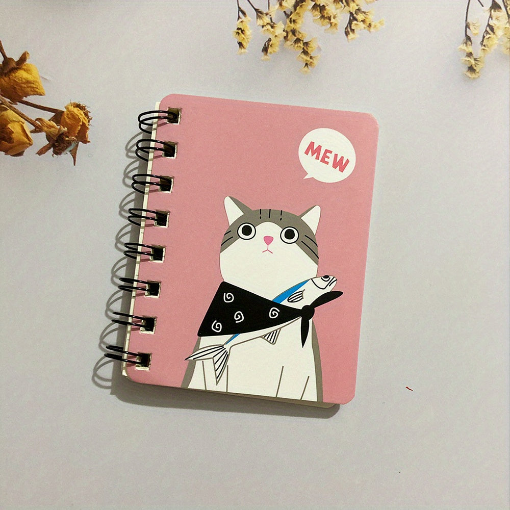 1pc 80 Sheets Small Cartoon Cat Style Notepad Notebook - Spiral Notebook with Lined Pages for Writing, Cute Funny Design - Perfect for School, Office, or Personal Use