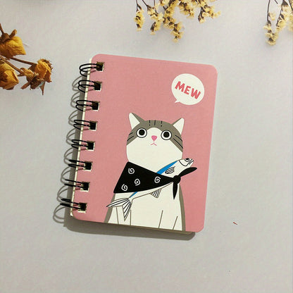 1pc 80 Sheets Small Cartoon Cat Style Notepad Notebook - Spiral Notebook with Lined Pages for Writing, Cute Funny Design - Perfect for School, Office, or Personal Use