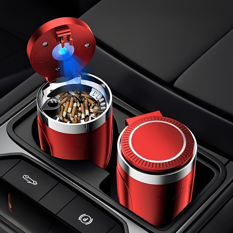 [LED Car Ashtray Set] Automatic Guide Rail LED Car Ashtray Set (1pc Ashtray + 1pc Brush) - Detachable Cleaning Brush, Compact Design, Easy to Install, Car Accessories | Ashtray for Car | Ash Tray for Car