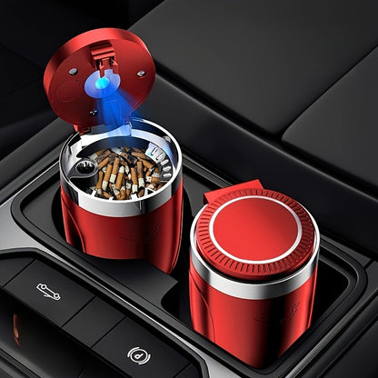 [LED Car Ashtray Set] Automatic Guide Rail LED Car Ashtray Set (1pc Ashtray + 1pc Brush) - Detachable Cleaning Brush, Compact Design, Easy to Install, Car Accessories | Ashtray for Car | Ash Tray for Car