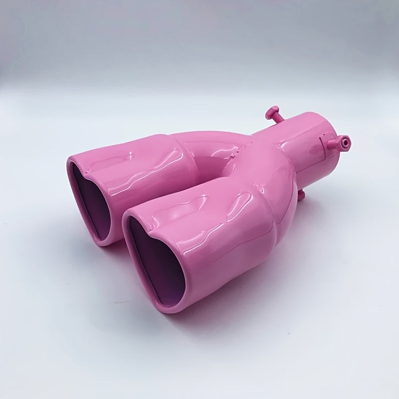 Double Outlet Exhaust Pipe Tube - Heart Shape Style Stainless Steel Carbon Fiber Rear Exhaust Tips with Tail Pipe for Car Accessories