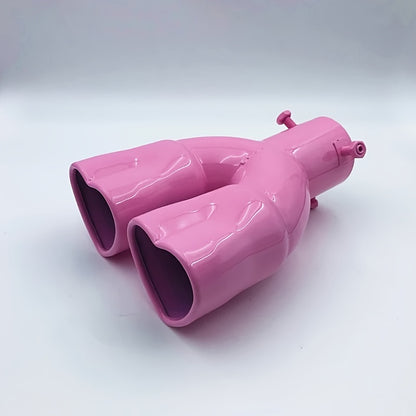 Double Outlet Exhaust Pipe Tube - Heart Shape Style Stainless Steel Carbon Fiber Rear Exhaust Tips with Tail Pipe for Car Accessories