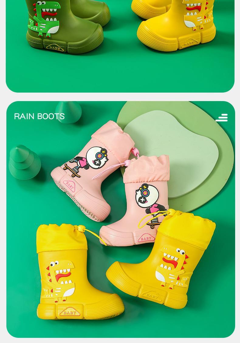 JIAGEYA Boys Girls EVA Drawstring Rain Boots, Cartoon Dinosaur Design Waterproof Soft Sole Anti Slip High Top Shoes For Rainy Weather