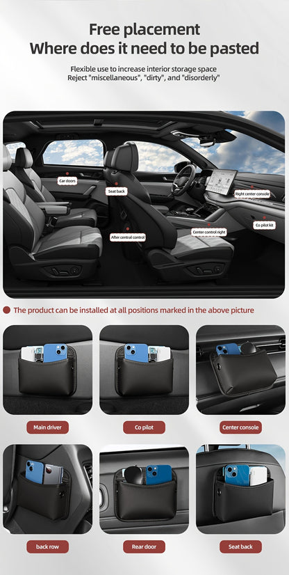 PU Leather Car Side Pocket Organizer - Universal Cell Phone and Sunglasses Holder for Car Seat Gap, Door, Window, Console - Car Accessories Storage Pouch