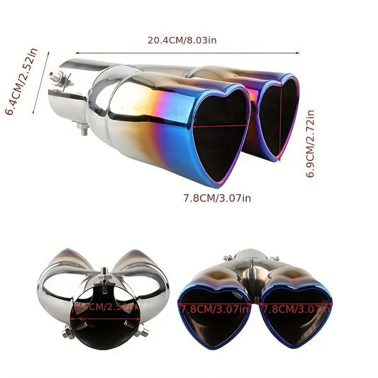 Double Outlet Exhaust Pipe Tube - Heart Shape Style Stainless Steel Carbon Fiber Rear Exhaust Tips with Tail Pipe for Car Accessories