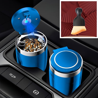 [LED Car Ashtray Set] Automatic Guide Rail LED Car Ashtray Set (1pc Ashtray + 1pc Brush) - Detachable Cleaning Brush, Compact Design, Easy to Install, Car Accessories | Ashtray for Car | Ash Tray for Car