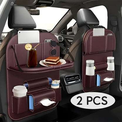 [Deluxe Car Organizer Kit] Premium Quality Deluxe Car Back Seat Organizer Kit | Foldable Dining Table, Kick Mats, Cup Holder, Tissue Box, Laptop Tray, Car Eating Tray & Umbrella Holder - Easy Install, Space-Saving for Family