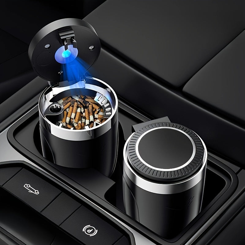 [LED Car Ashtray Set] Automatic Guide Rail LED Car Ashtray Set (1pc Ashtray + 1pc Brush) - Detachable Cleaning Brush, Compact Design, Easy to Install, Car Accessories | Ashtray for Car | Ash Tray for Car
