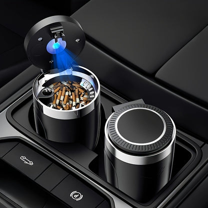 [LED Car Ashtray Set] Automatic Guide Rail LED Car Ashtray Set (1pc Ashtray + 1pc Brush) - Detachable Cleaning Brush, Compact Design, Easy to Install, Car Accessories | Ashtray for Car | Ash Tray for Car