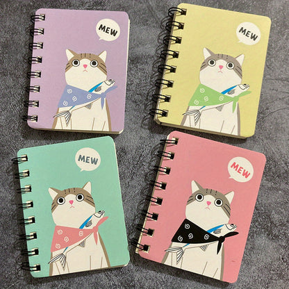 1pc 80 Sheets Small Cartoon Cat Style Notepad Notebook - Spiral Notebook with Lined Pages for Writing, Cute Funny Design - Perfect for School, Office, or Personal Use