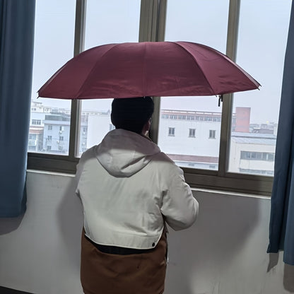 Extra Large 12-Rib Windproof Waterproof Umbrella - Reinforced Thickened Ribs for Dual Sun & Rain Use, Manual Open Compact Travel Umbrella with Sleek Black Design for Business Professionals, Students, Men & Women, Versatile We