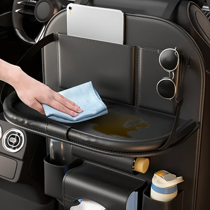 [Deluxe Car Organizer Kit] Premium Quality Deluxe Car Back Seat Organizer Kit | Foldable Dining Table, Kick Mats, Cup Holder, Tissue Box, Laptop Tray, Car Eating Tray & Umbrella Holder - Easy Install, Space-Saving for Family