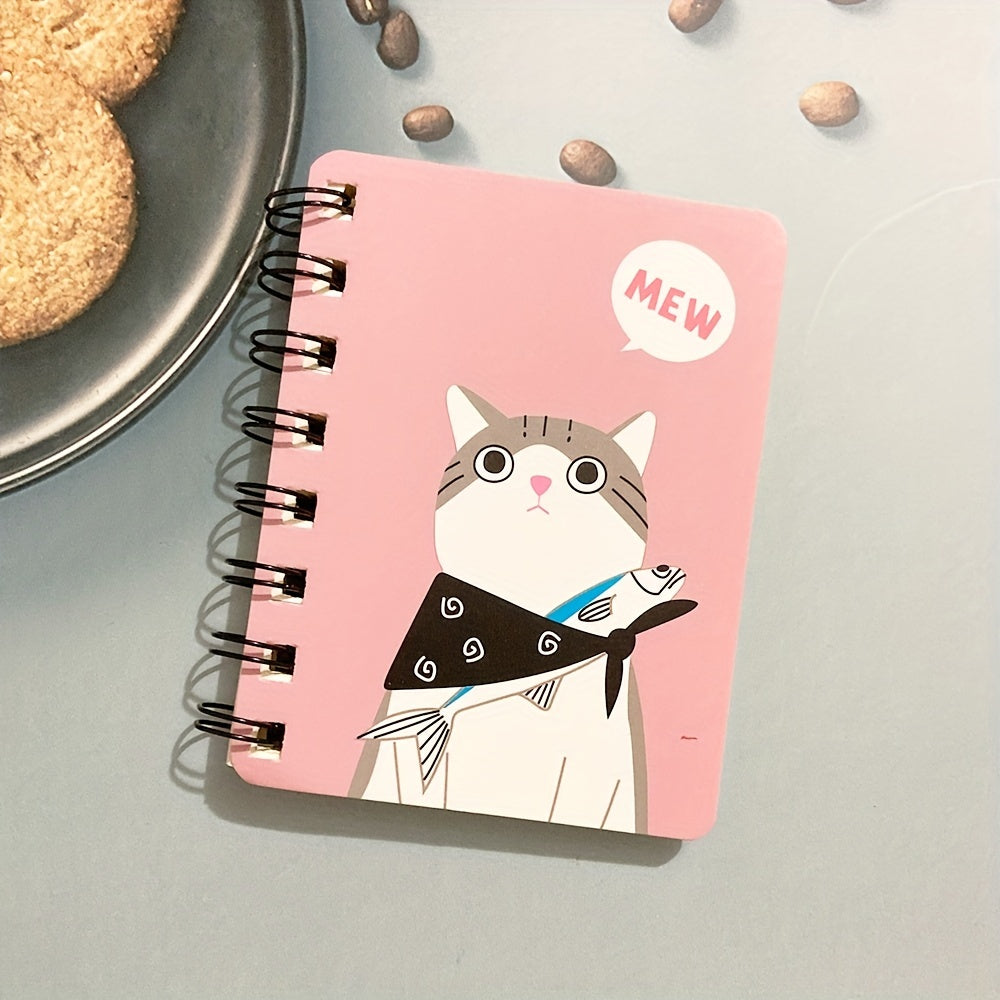 1pc 80 Sheets Small Cartoon Cat Style Notepad Notebook - Spiral Notebook with Lined Pages for Writing, Cute Funny Design - Perfect for School, Office, or Personal Use