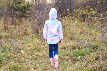 Vibrant Gradient Rain Jacket for Kids - Waterproof, Lightweight, Fleece Lined, Hooded, Windbreaker Coat with Removable Hood for Girls - Perfect for Outdoor Play and School Days