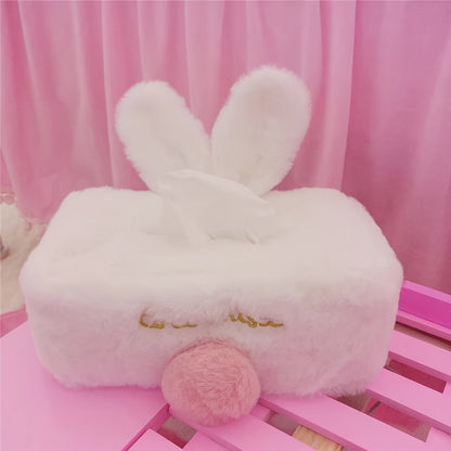 1pc Plush Rabbit Tissue Box, Cartoon Cute Tissue Cover, Car Accessories, Car Decor, Draw Hole Paper Box, Pink Rabbit Tissue Box, Long Ears Cloth Cover, Living Room Kitchen Bathroom Bedroom Office Accessories, Room Decor, Home