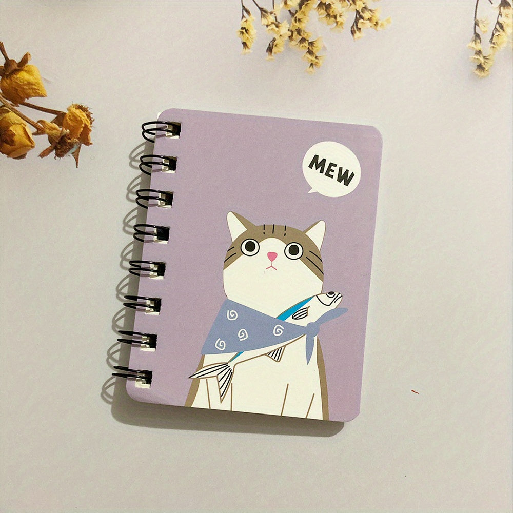 1pc 80 Sheets Small Cartoon Cat Style Notepad Notebook - Spiral Notebook with Lined Pages for Writing, Cute Funny Design - Perfect for School, Office, or Personal Use