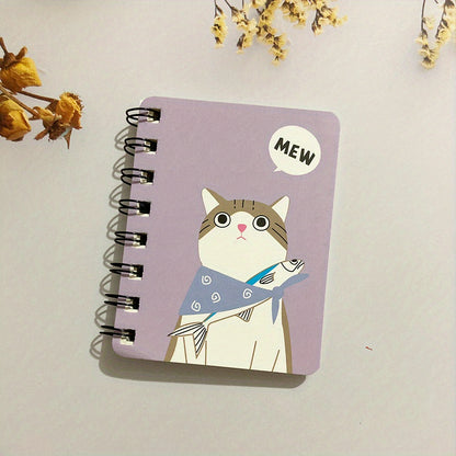 1pc 80 Sheets Small Cartoon Cat Style Notepad Notebook - Spiral Notebook with Lined Pages for Writing, Cute Funny Design - Perfect for School, Office, or Personal Use