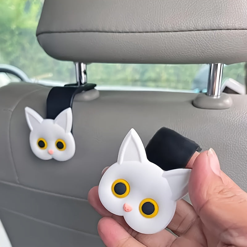 2pcs Cute 3D Cartoon Cat Car Seat Headrest Hooks - Universal Car Storage Bag, Can Store Handbags, Wallets, Jackets - Halloween, Christmas Car Owners' Cute Car Accessories
