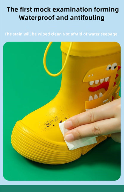 JIAGEYA Boys Girls EVA Drawstring Rain Boots, Cartoon Dinosaur Design Waterproof Soft Sole Anti Slip High Top Shoes For Rainy Weather