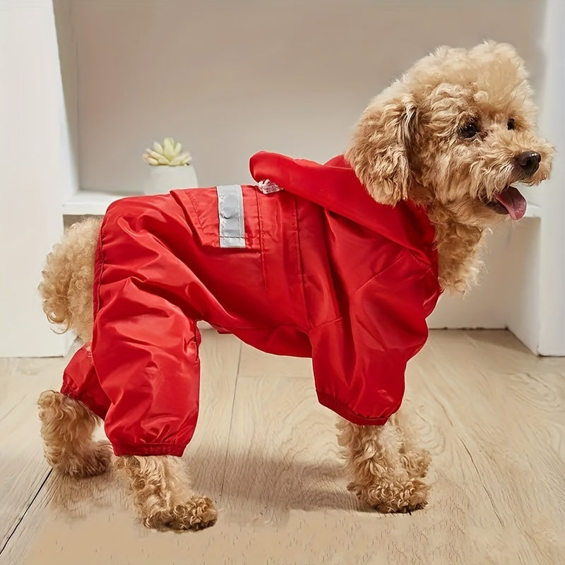 Dog Raincoat, Puppy Pet Clothes, Dog Rain Jumpsuit, Hooded Reflective Warning Costume For Dogs