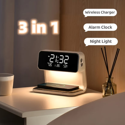 1pc Bedside Lamp Table Lamp With Charging Function Touch Dimmable Light Alarm Clock With Wireless Charger 10 W Night Light With 3 Levels Brightness For Bedroom Living Room Office