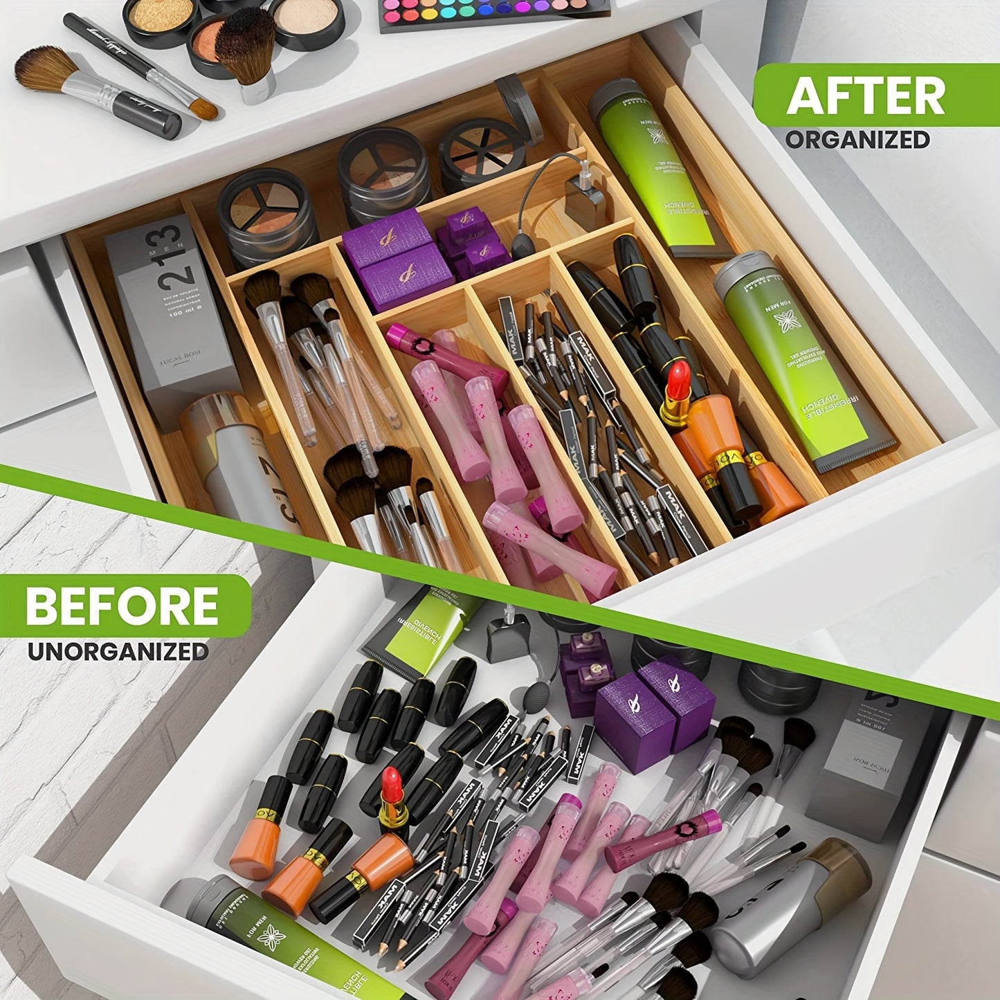 1pc Adjustable Bamboo Drawer Organizer For Utensils And Silverware - Expandable Cutlery Tray For Kitchen, Bedroom, And Living Room - Easy To Clean And Stylish Storage Solution