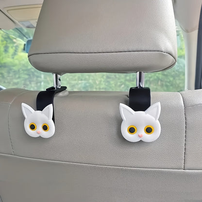 2pcs Cute 3D Cartoon Cat Car Seat Headrest Hooks - Universal Car Storage Bag, Can Store Handbags, Wallets, Jackets - Halloween, Christmas Car Owners' Cute Car Accessories