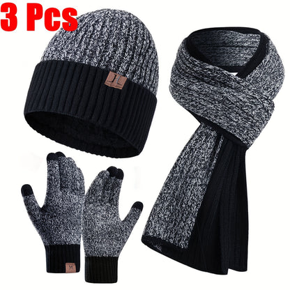 3pcs Winter Hats Scarf for Men with Touchscreen Gloves Warm Men'S Scaves and Beanie Hat Themal Gloves Set