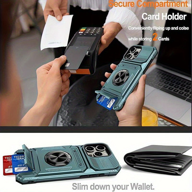 Shockproof Cellphone Case with Card Slot, Phone Protector Cover, Phone Accessories Compatible with iPhone 11 12 13 14 15 16 Pro Max