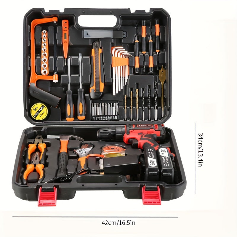 [Cordless Power Drill] 128Pcs 36V Cordless Power Drill Set, Electric Drill Set with 2 Battery - Household Tools Set, Cordless Impact Wrench, Hand Tool Set Kit, Ratcheting Screwdriver Set, Cordless Electric Screwdriver Kit, Ea