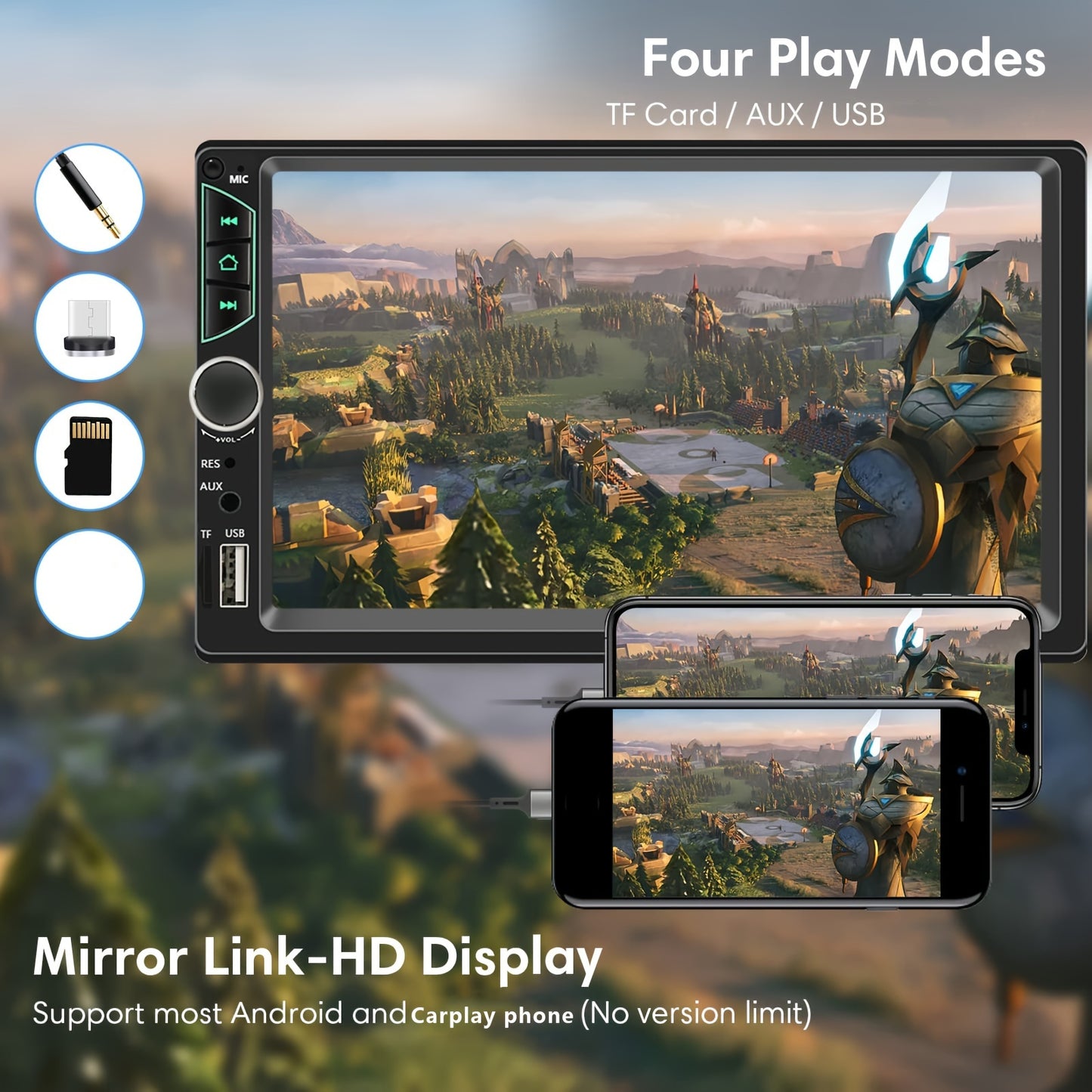 7 Inch Double Din Car Stereo Android Auto Carplay Car Radio HD Touch Screen Car Video Player With Rear View Camera Mirror Link Voice Control GPS Navigation FM/USB/TF/AUX Input, Car Accessories