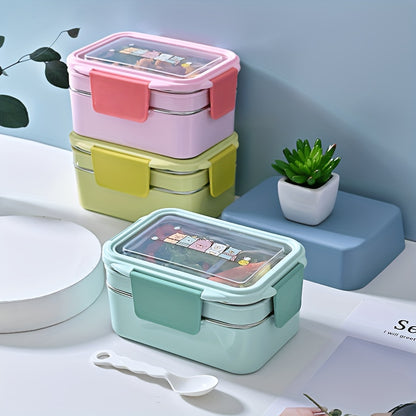1pc Programmable Stainless Steel Lunch Box with Grids, Leakproof Bento Container, Dishwasher Safe, Rectangle Food Storage for Office, School, Canteen, Home Kitchen - No Electricity Needed,Back to School