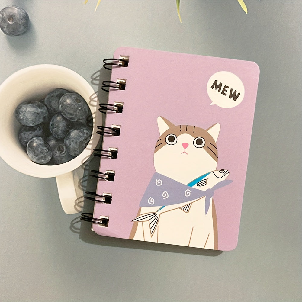 1pc 80 Sheets Small Cartoon Cat Style Notepad Notebook - Spiral Notebook with Lined Pages for Writing, Cute Funny Design - Perfect for School, Office, or Personal Use