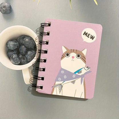 1pc 80 Sheets Small Cartoon Cat Style Notepad Notebook - Spiral Notebook with Lined Pages for Writing, Cute Funny Design - Perfect for School, Office, or Personal Use