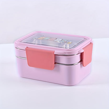 1pc Programmable Stainless Steel Lunch Box with Grids, Leakproof Bento Container, Dishwasher Safe, Rectangle Food Storage for Office, School, Canteen, Home Kitchen - No Electricity Needed,Back to School